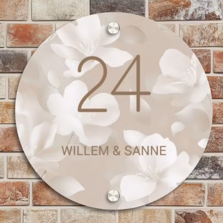 Naambordje voordeur - Rond - Beige bloemen - Klassiek — 4