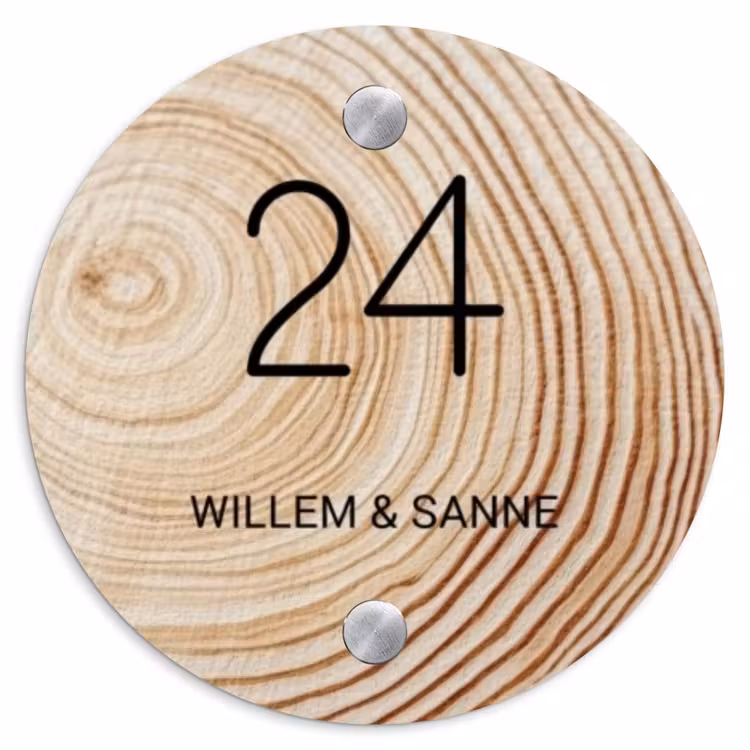 Naambordje voordeur - Rond - Houten nerf - Klassiek — 1