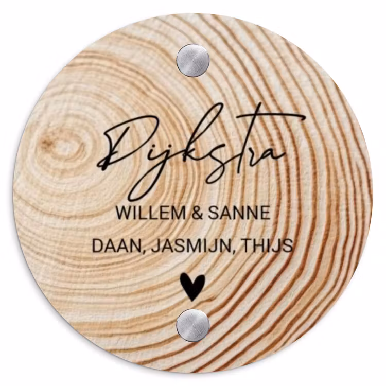 Naambordje voordeur - Rond - Houten nerf - Sierlijk — 1