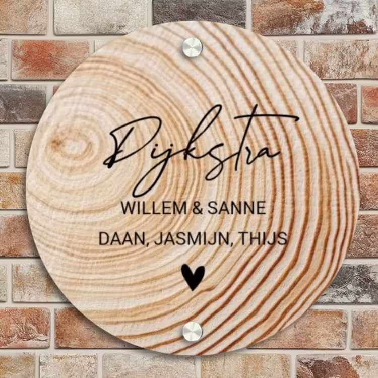 Naambordje voordeur - Rond - Houten nerf - Sierlijk — 4