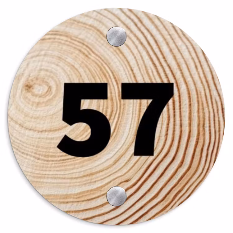 Naambordje voordeur - Rond - Houten nerf - Traditioneel — 1