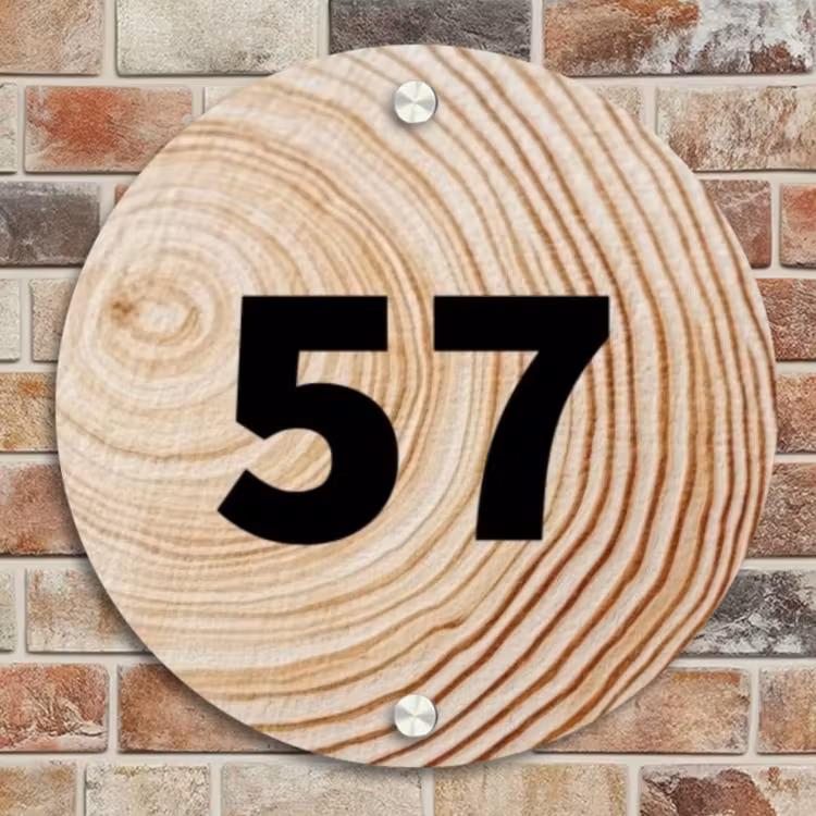 Naambordje voordeur - Rond - Houten nerf - Traditioneel — 4