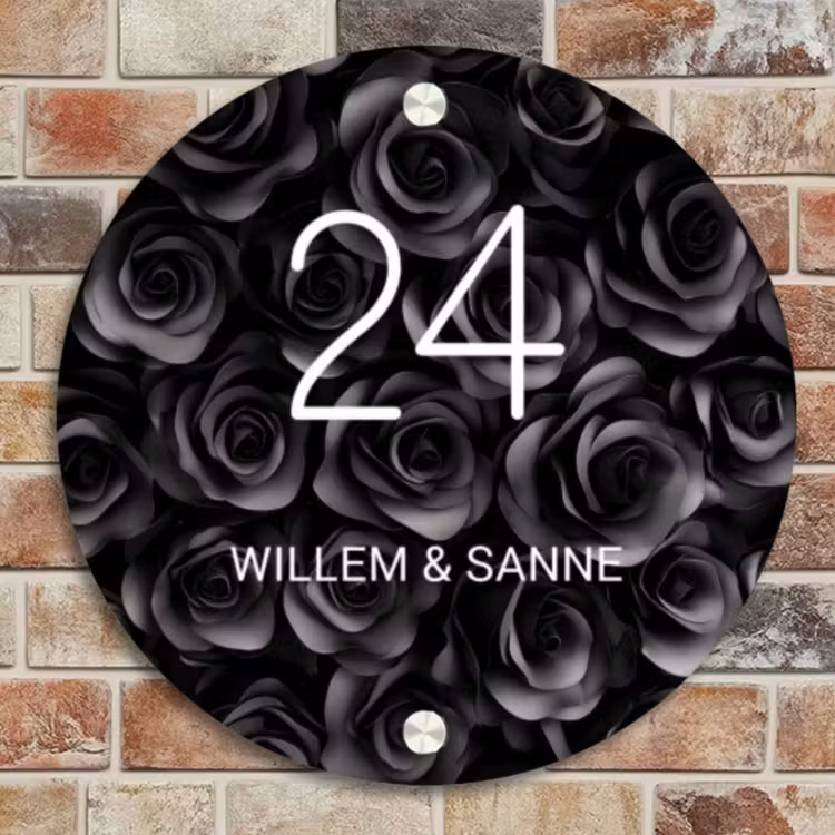 Naambordje voordeur - Rond - Zwarte rozen - Klassiek — 4