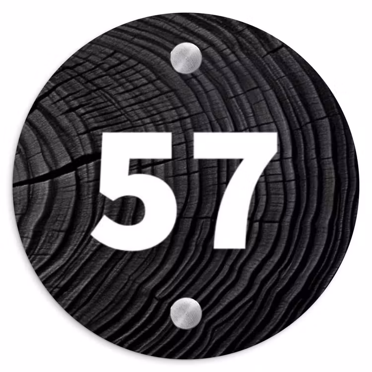Naambordje voordeur - Rond - Zwarte houten nerf - Traditioneel — 1