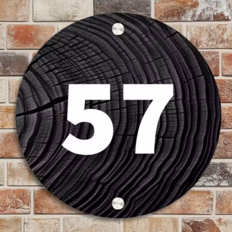 Naambordje voordeur - Rond - Zwarte houten nerf - Traditioneel — 4