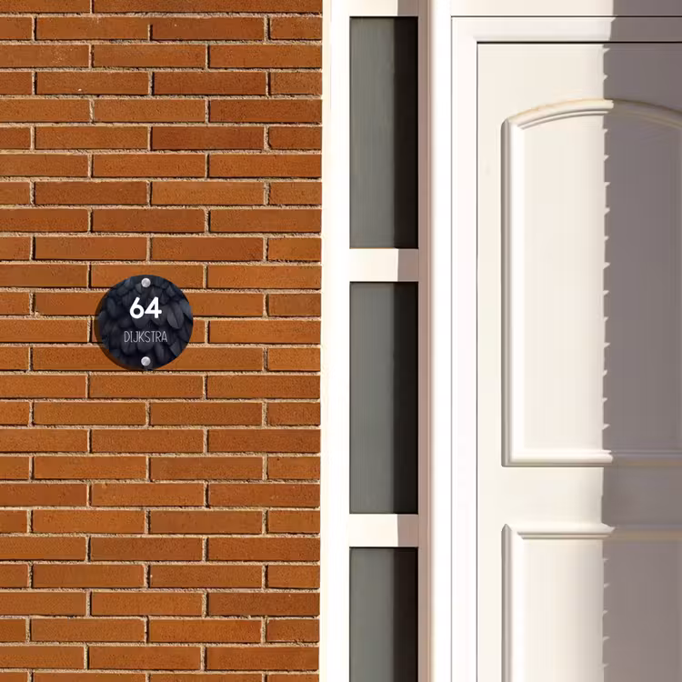 Naambordje voordeur - Rond - Zwarte veren - Modern — 3