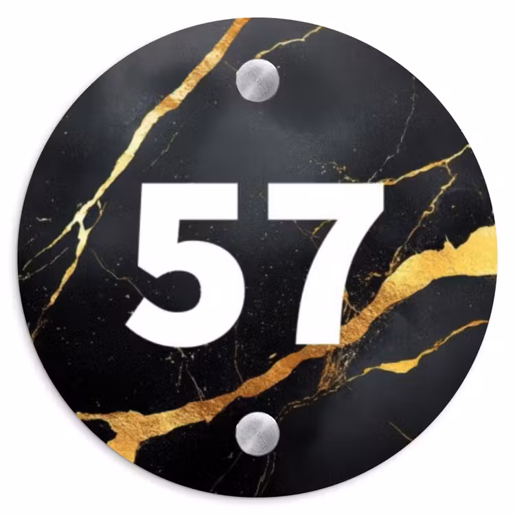 Naambordje voordeur - Rond - Goud zwart marmer - Modern — 1