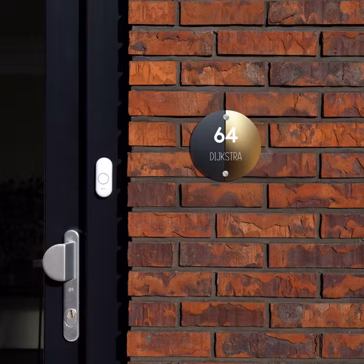 Naambordje voordeur - Rond - Half goud zwart - Modern — 2