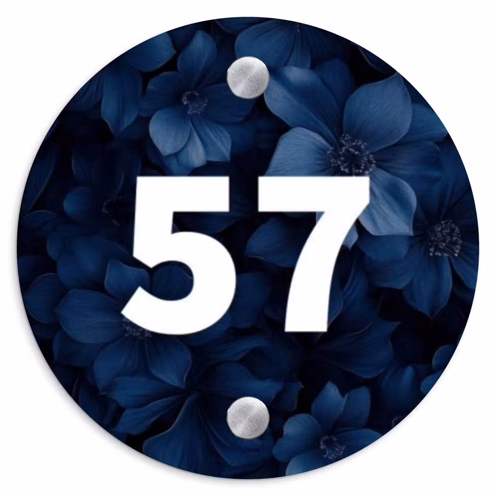 Naambordje voordeur - Rond - Blauwe bloemen - Traditioneel — 1