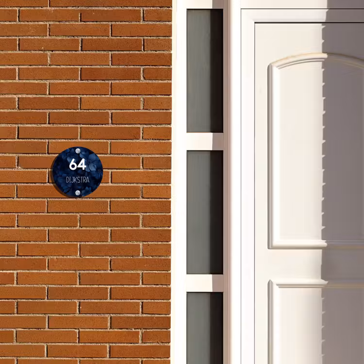 Naambordje voordeur - Rond - Blauwe bloemen - Modern — 3
