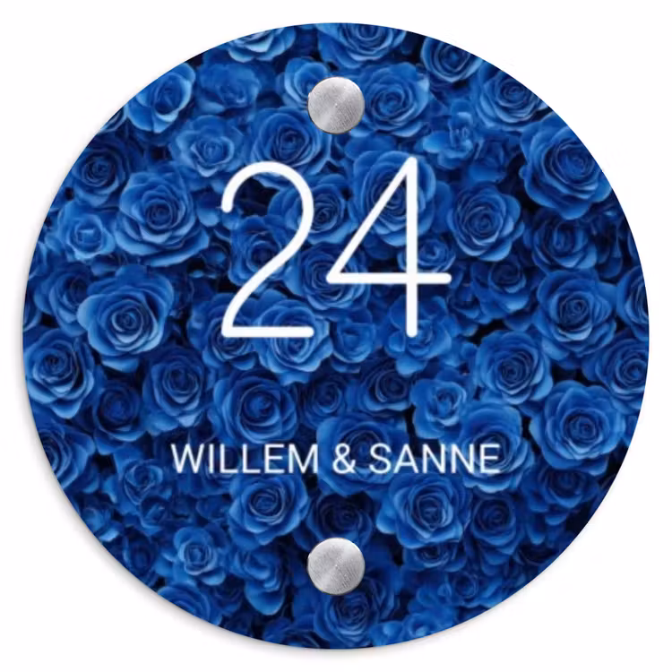 Naambordje voordeur - Rond - Blauwe rozen - Klassiek — 1