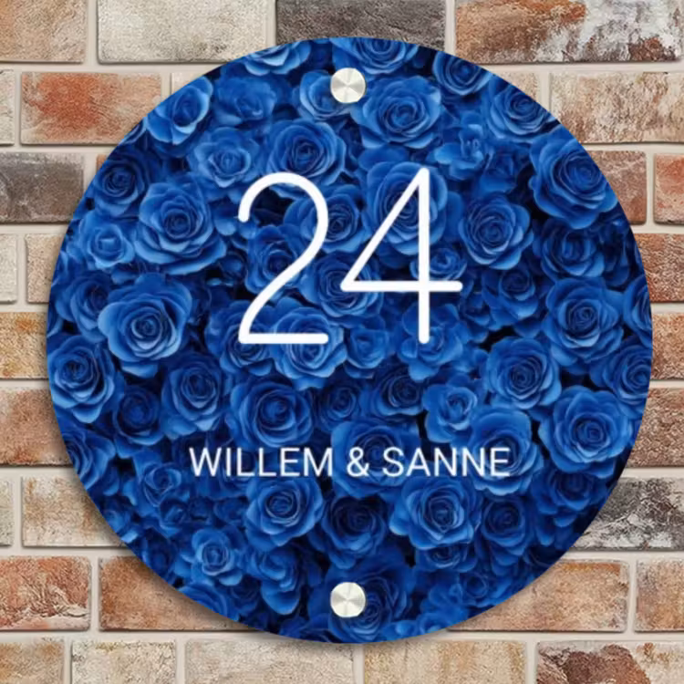 Naambordje voordeur - Rond - Blauwe rozen - Klassiek — 4