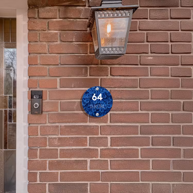 Naambordje voordeur - Rond - Blauwe rozen - Modern — 5