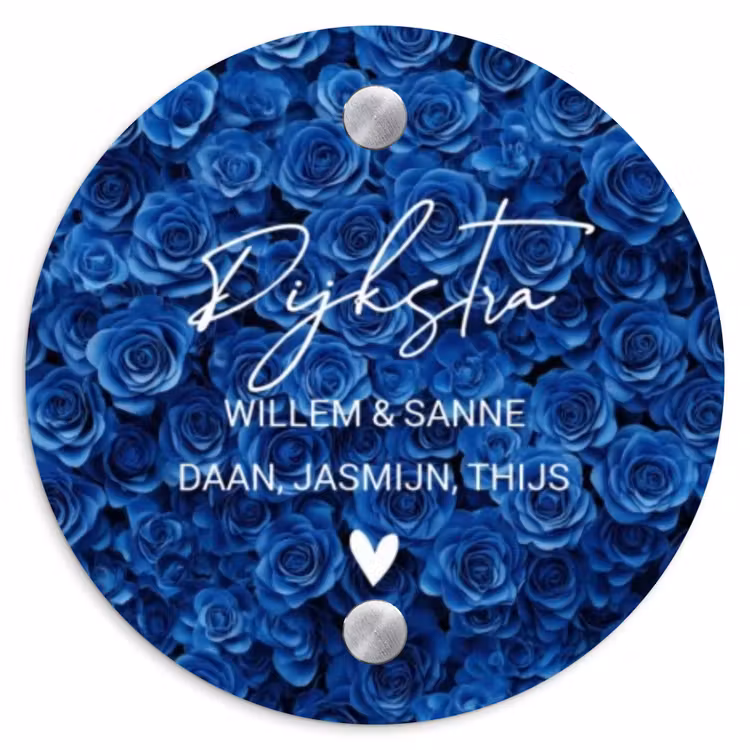 Naambordje voordeur - Rond - Blauwe rozen - Sierlijk — 1