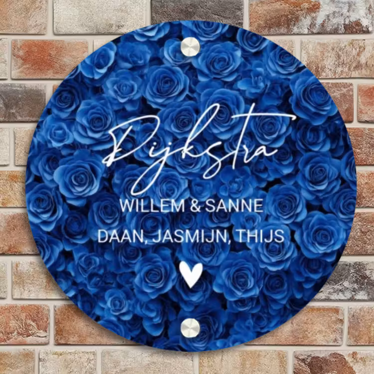 Naambordje voordeur - Rond - Blauwe rozen - Sierlijk — 4