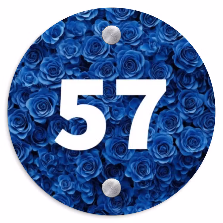 Naambordje voordeur - Rond - Blauwe rozen - Traditioneel — 1