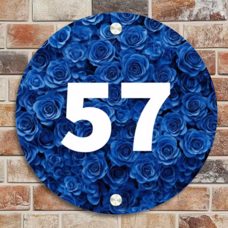 Naambordje voordeur - Rond - Blauwe rozen - Traditioneel — 4