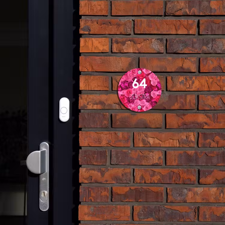 Naambordje voordeur - Rond - Roze rozen - Modern — 2