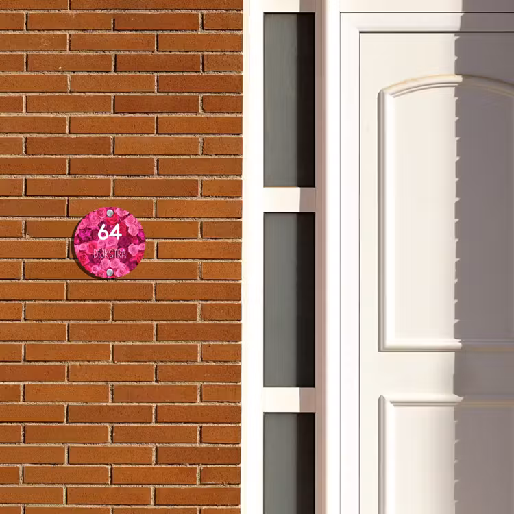 Naambordje voordeur - Rond - Roze rozen - Modern — 3
