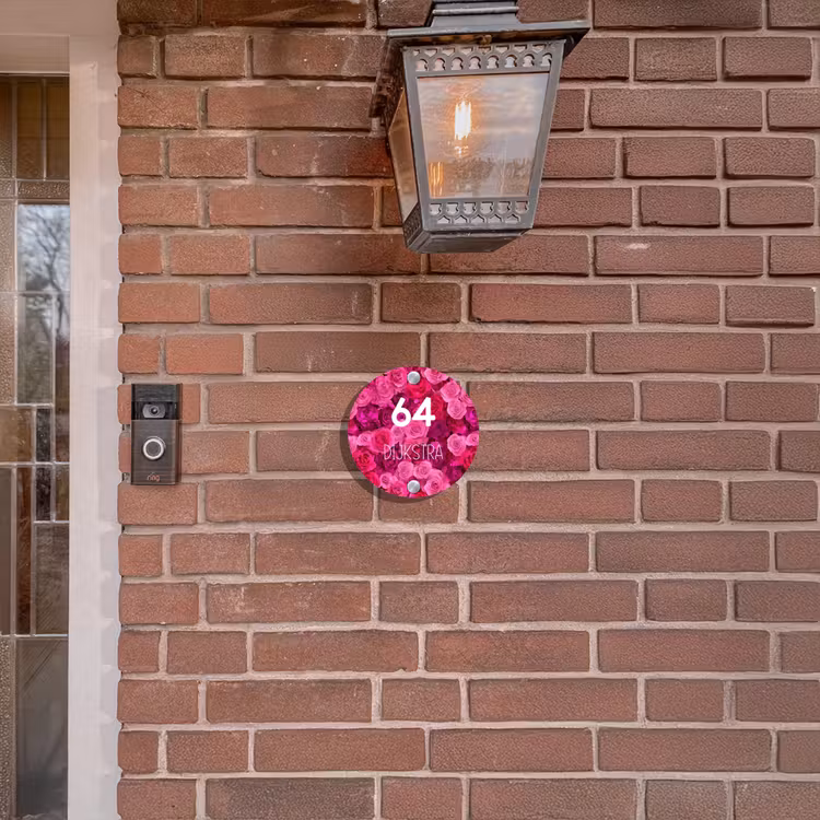 Naambordje voordeur - Rond - Roze rozen - Modern — 5