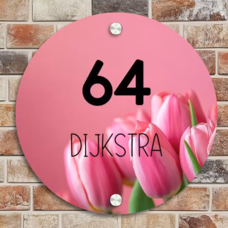 Naambordje voordeur - Rond - Roze tulpen - Modern — 4