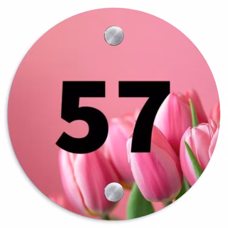 Naambordje voordeur - Rond - Roze tulpen - Traditioneel — 1