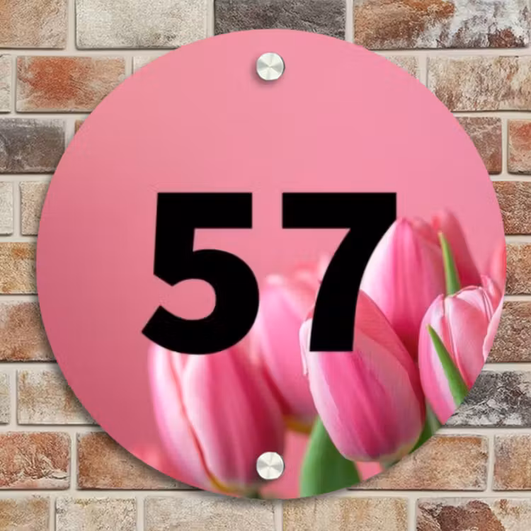 Naambordje voordeur - Rond - Roze tulpen - Traditioneel — 4