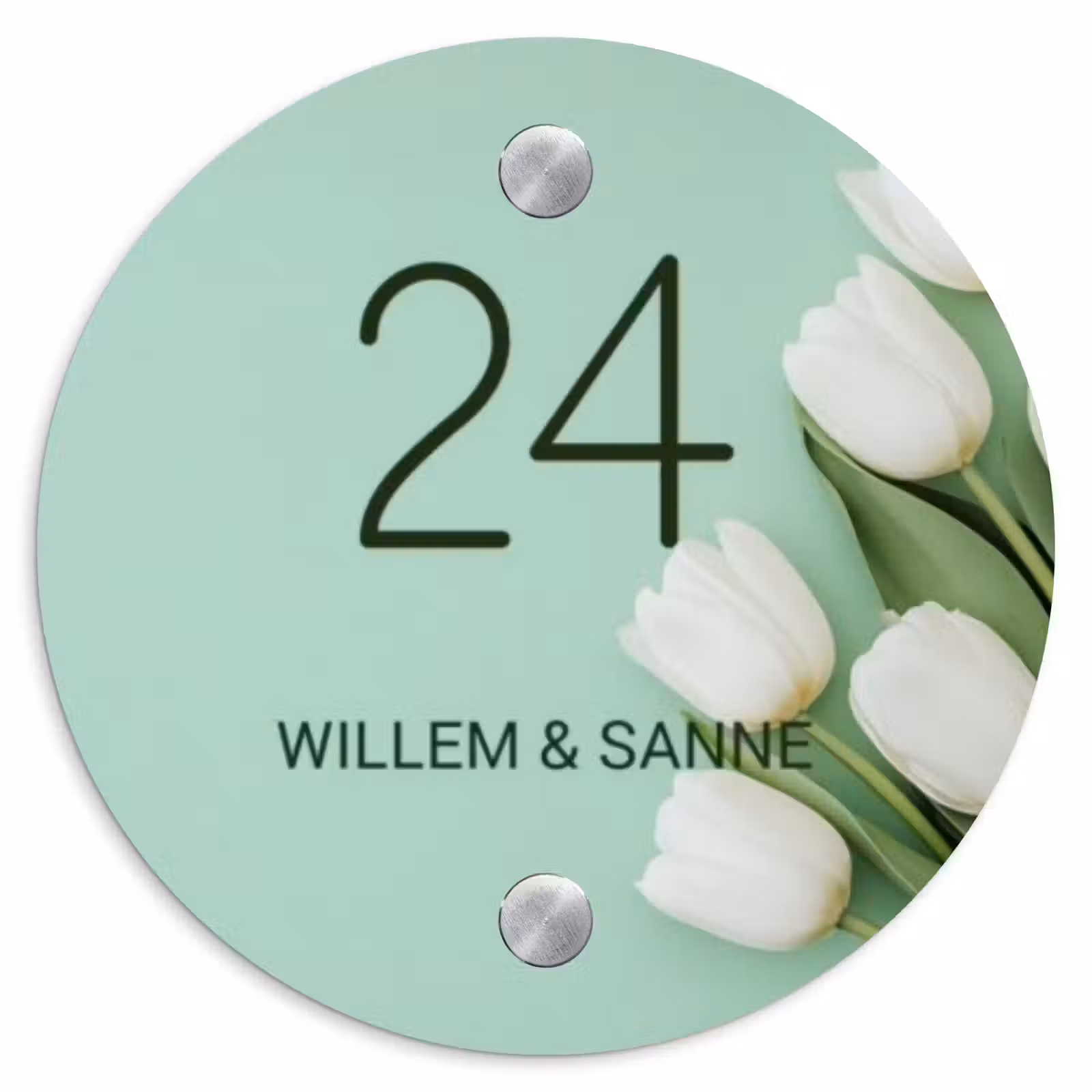 Naambordje voordeur - Rond - Witte tulpen - Klassiek — 1