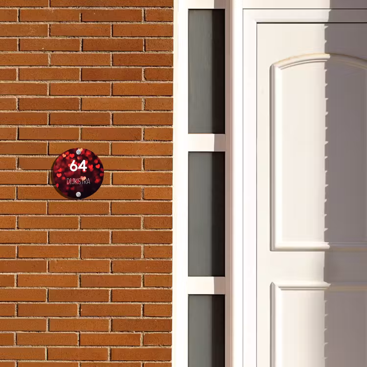 Naambordje voordeur - Rond - Rode hartjes- Modern — 3