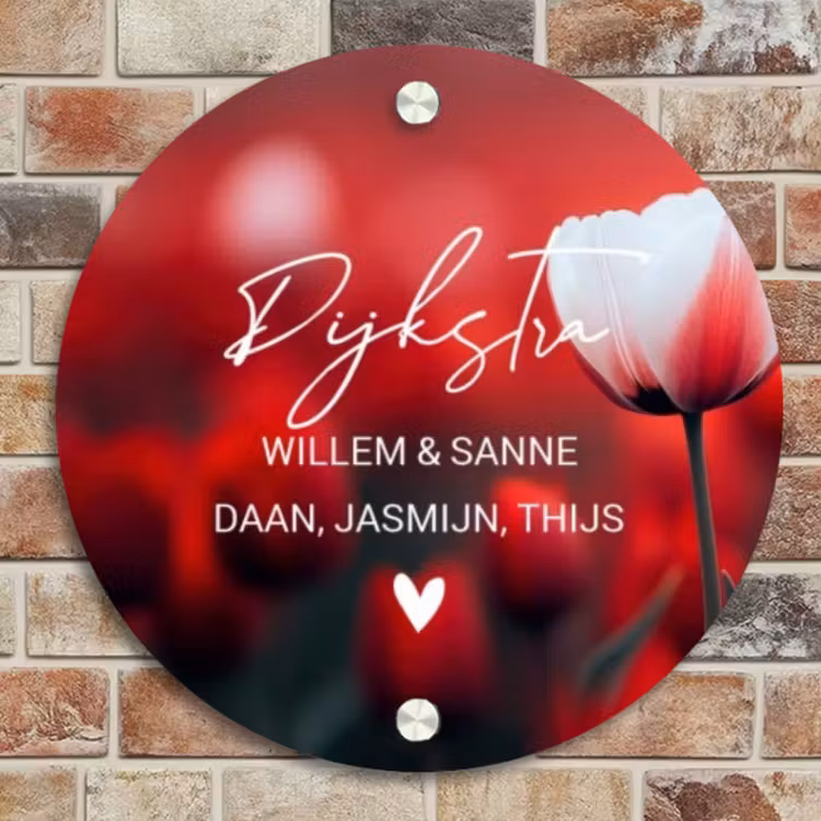 Naambordje voordeur - Rond - Rode tulpen - Sierlijk — 4