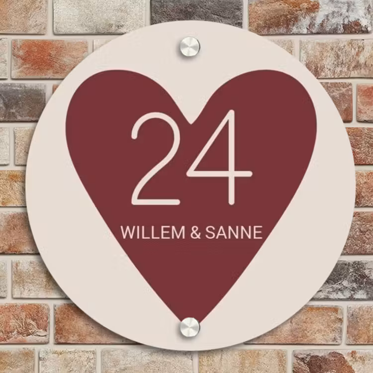 Naambordje voordeur - Rond - Rood hart - Klassiek — 4