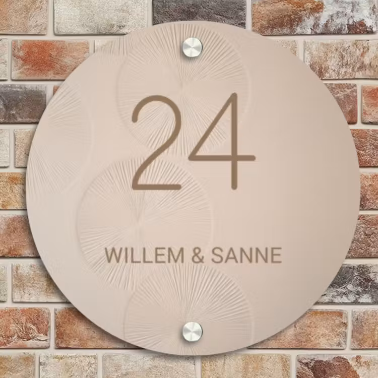 Naambordje voordeur - Rond - Beige reliëf lijnen - Klassiek — 4