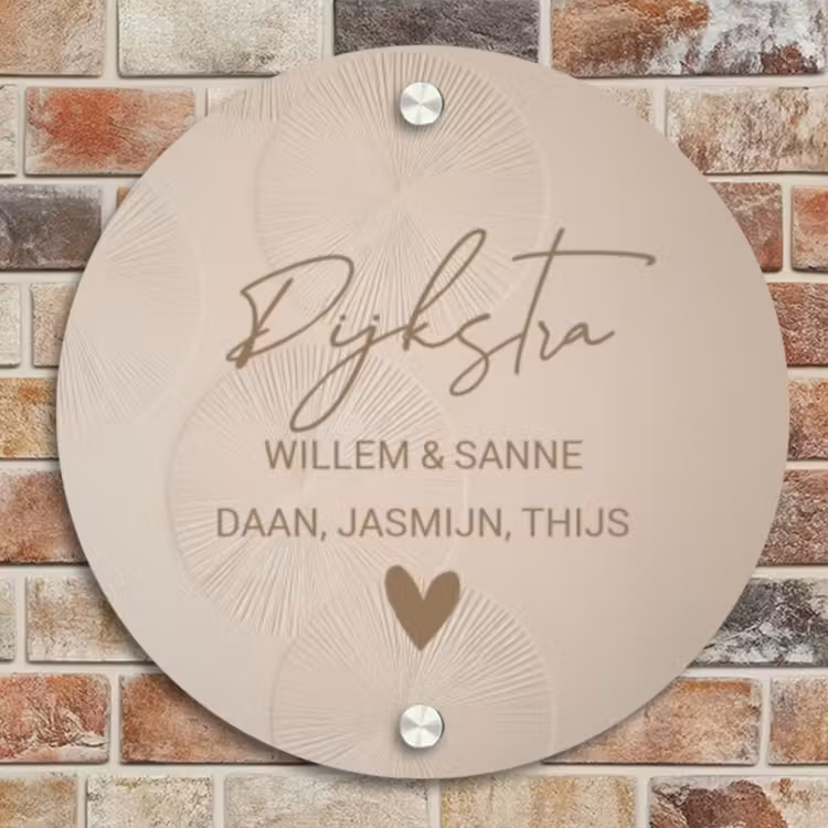 Naambordje voordeur - Rond - Beige reliëf lijnen - Sierlijk — 4