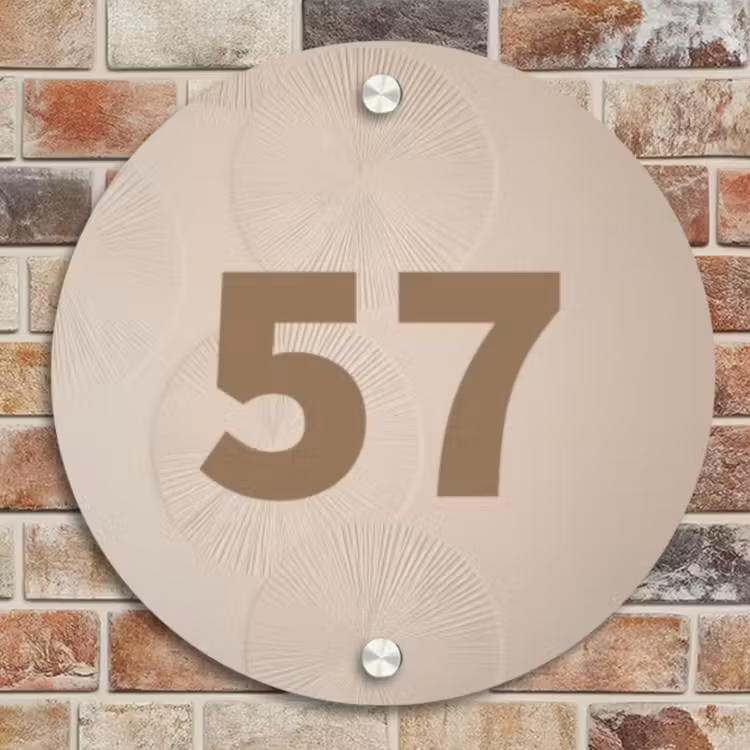 Naambordje voordeur - Rond - Beige reliëf lijnen - Traditioneel — 4