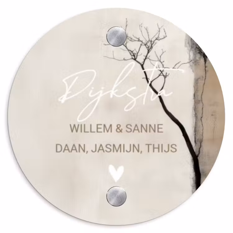 Naambordje voordeur - Rond - Boomsilhouet beige achtergrond - Sierlijk — 1