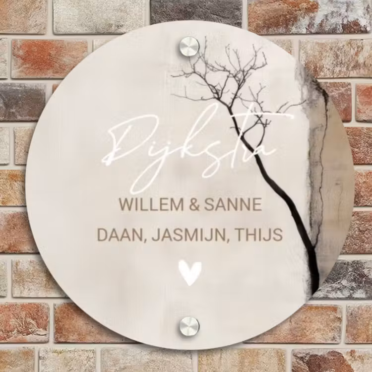 Naambordje voordeur - Rond - Boomsilhouet beige achtergrond - Sierlijk — 4