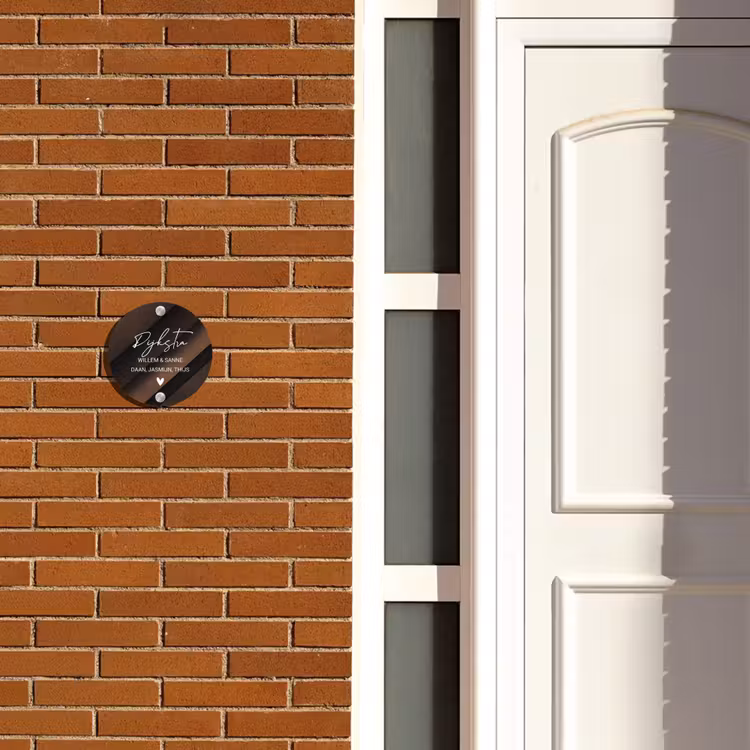 Naambordje voordeur - Rond - Bruine diagonale banen - Sierlijk — 3