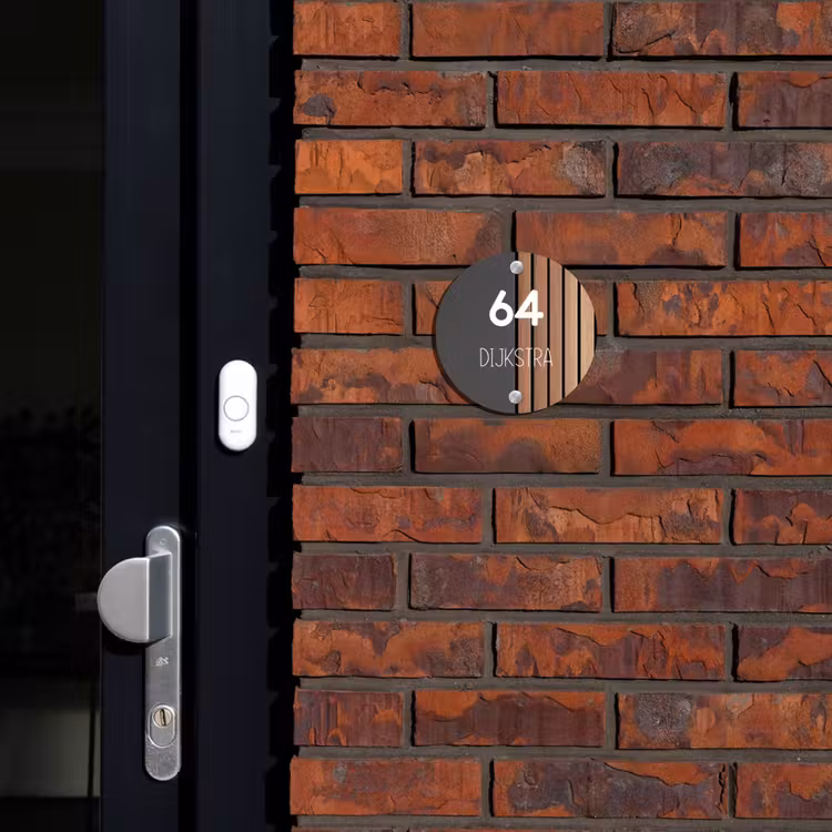 Naambordje voordeur - Rond - Hout en antraciet - Modern — 2