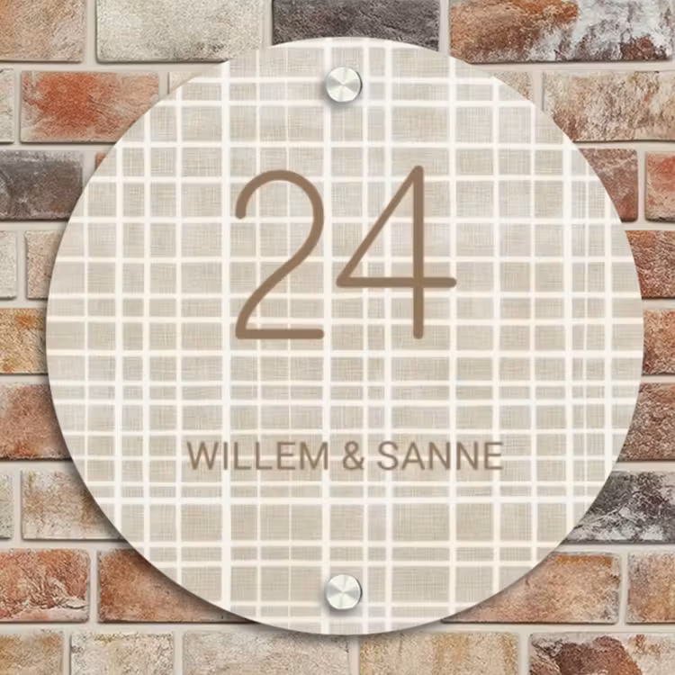 Naambordje voordeur - Rond - Beige raster - Klassiek — 4