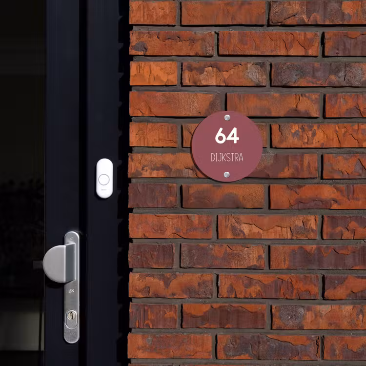 Naambordje voordeur - Rond - Donker oudroze - Modern — 2