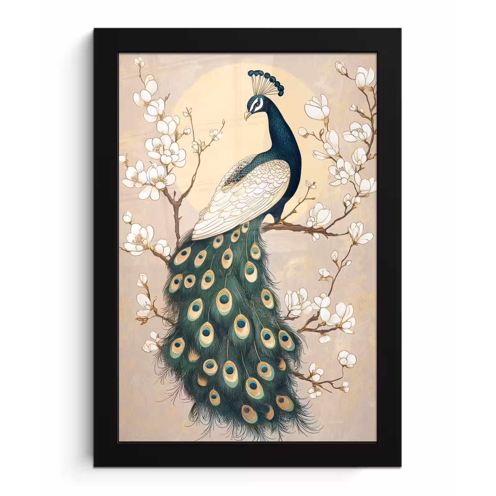 Poster met lijst - Pauw - Tak - Bloemen — 1