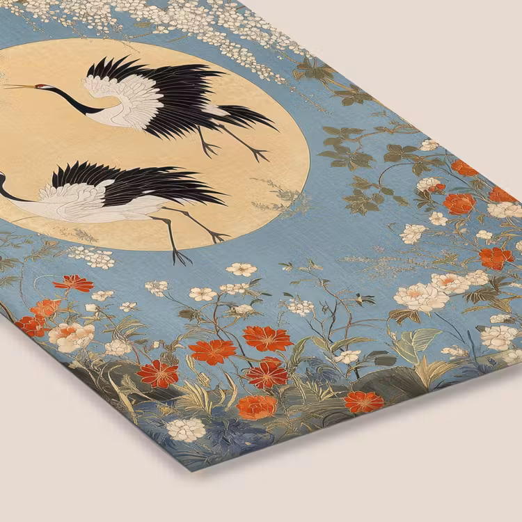 Poster met lijst - Kraanvogels - Maan - Bloemen - Blauw — 7