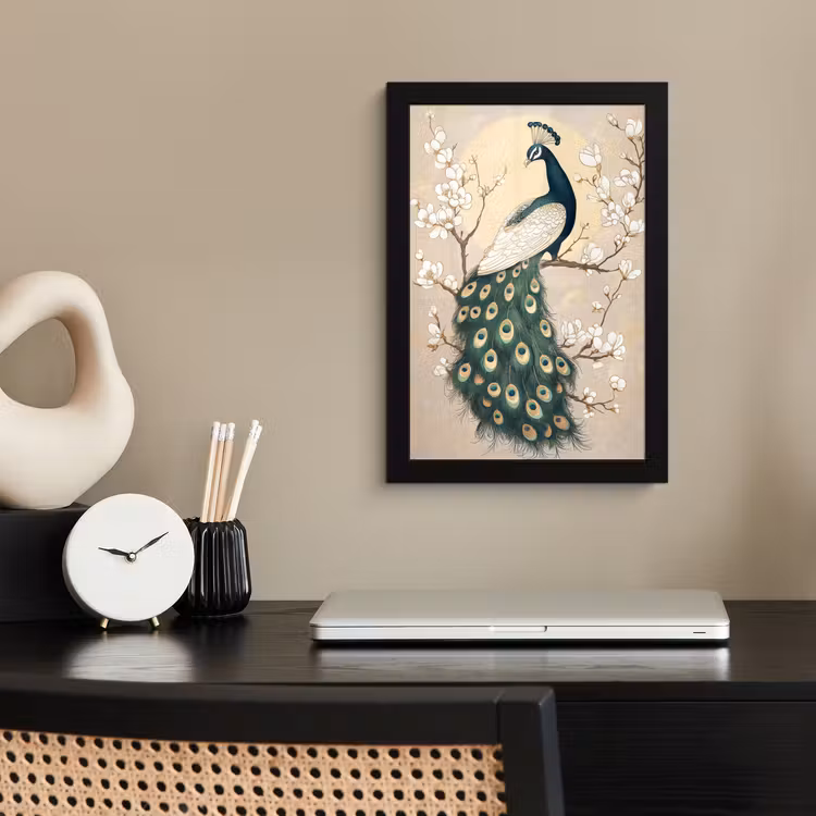 Poster met lijst - Pauw - Tak - Bloemen — 2