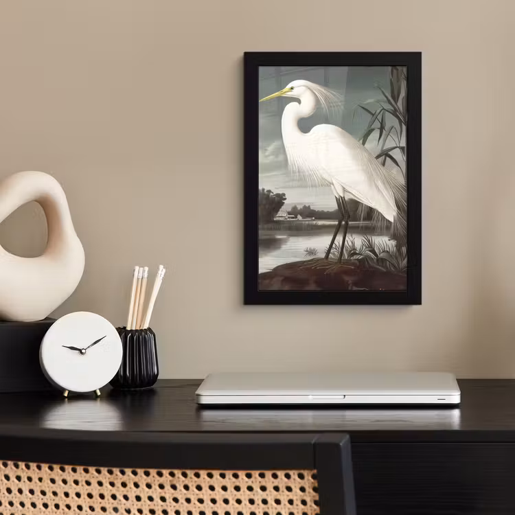 Poster met lijst - Reiger - Planten - Wolken - Wit — 2