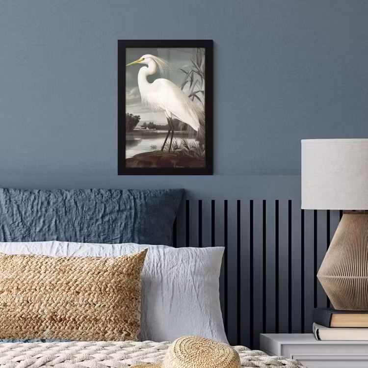 Poster met lijst - Reiger - Planten - Wolken - Wit — 3