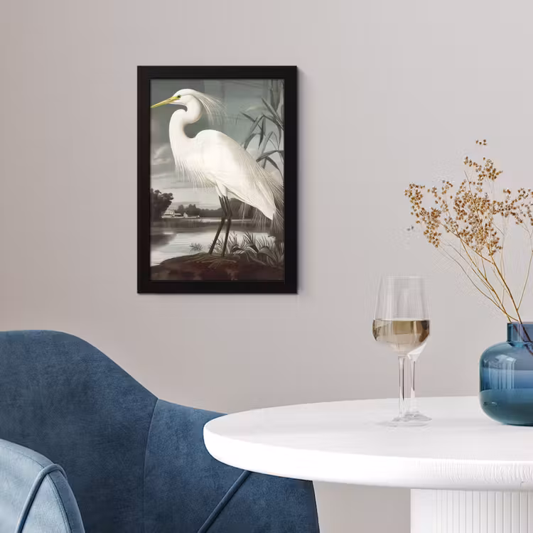 Poster met lijst - Reiger - Planten - Wolken - Wit — 4
