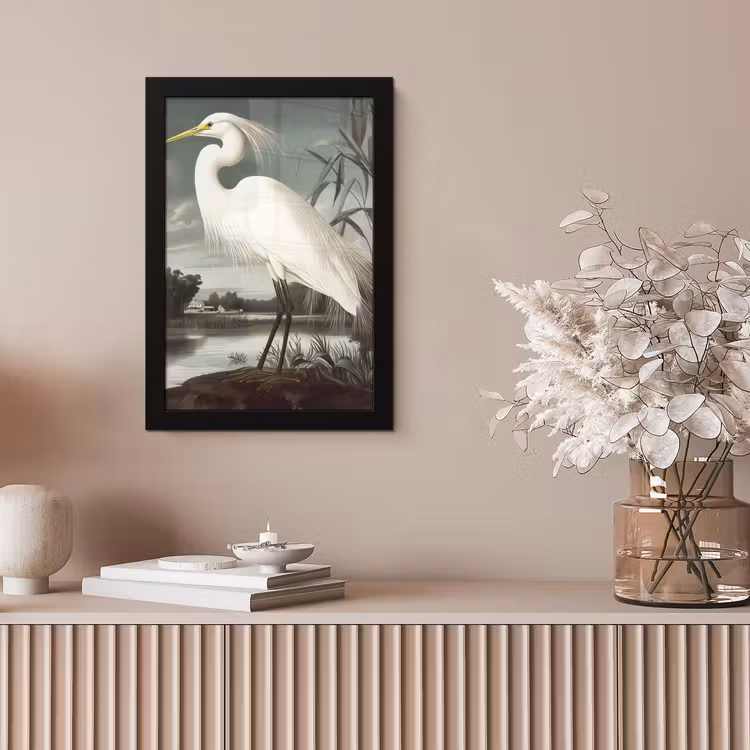 Poster met lijst - Reiger - Planten - Wolken - Wit — 5