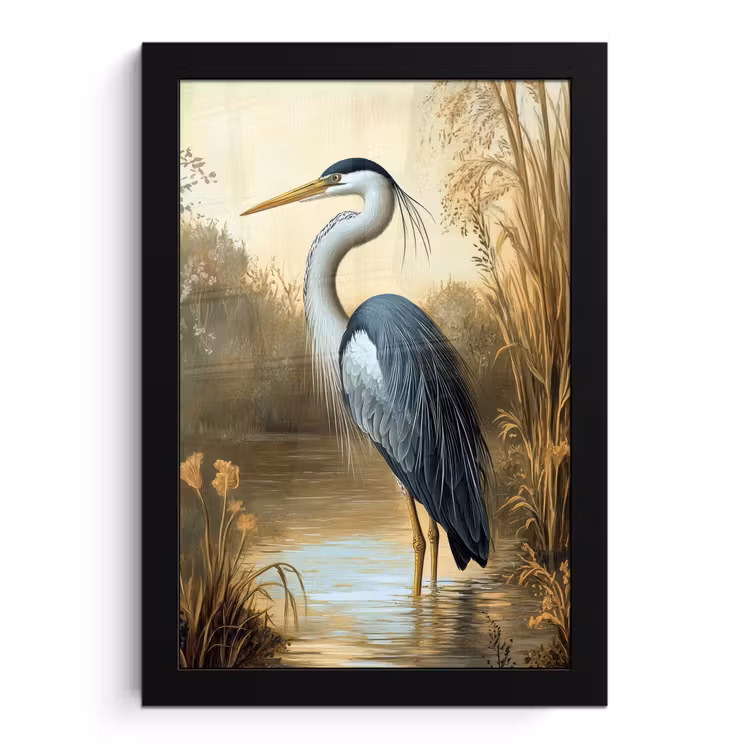 Poster met lijst - Reiger - Water - Planten — 1