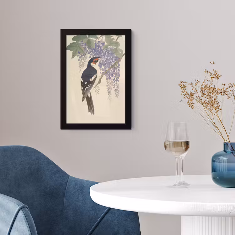 Poster met lijst - Specht - Bloemen - Paars — 4