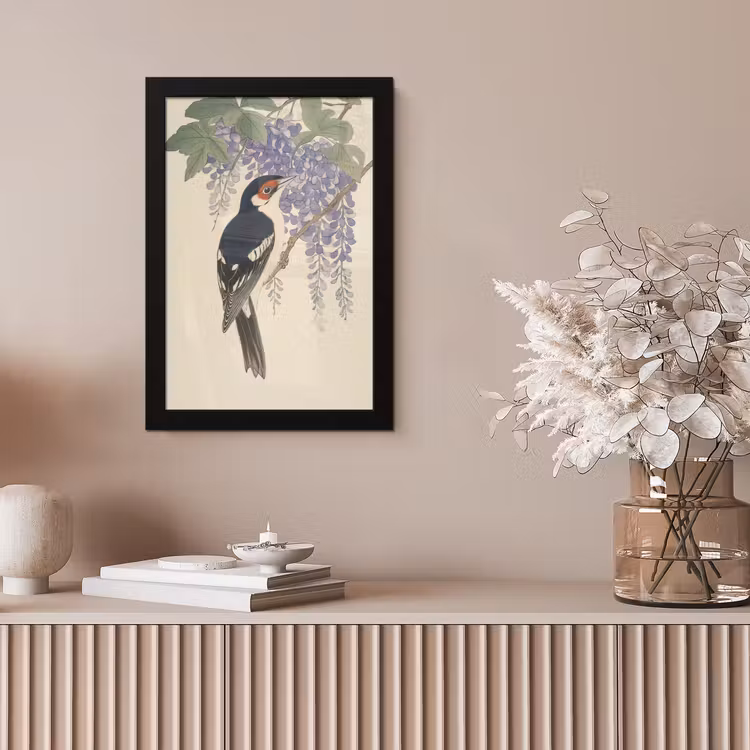 Poster met lijst - Specht - Bloemen - Paars — 5